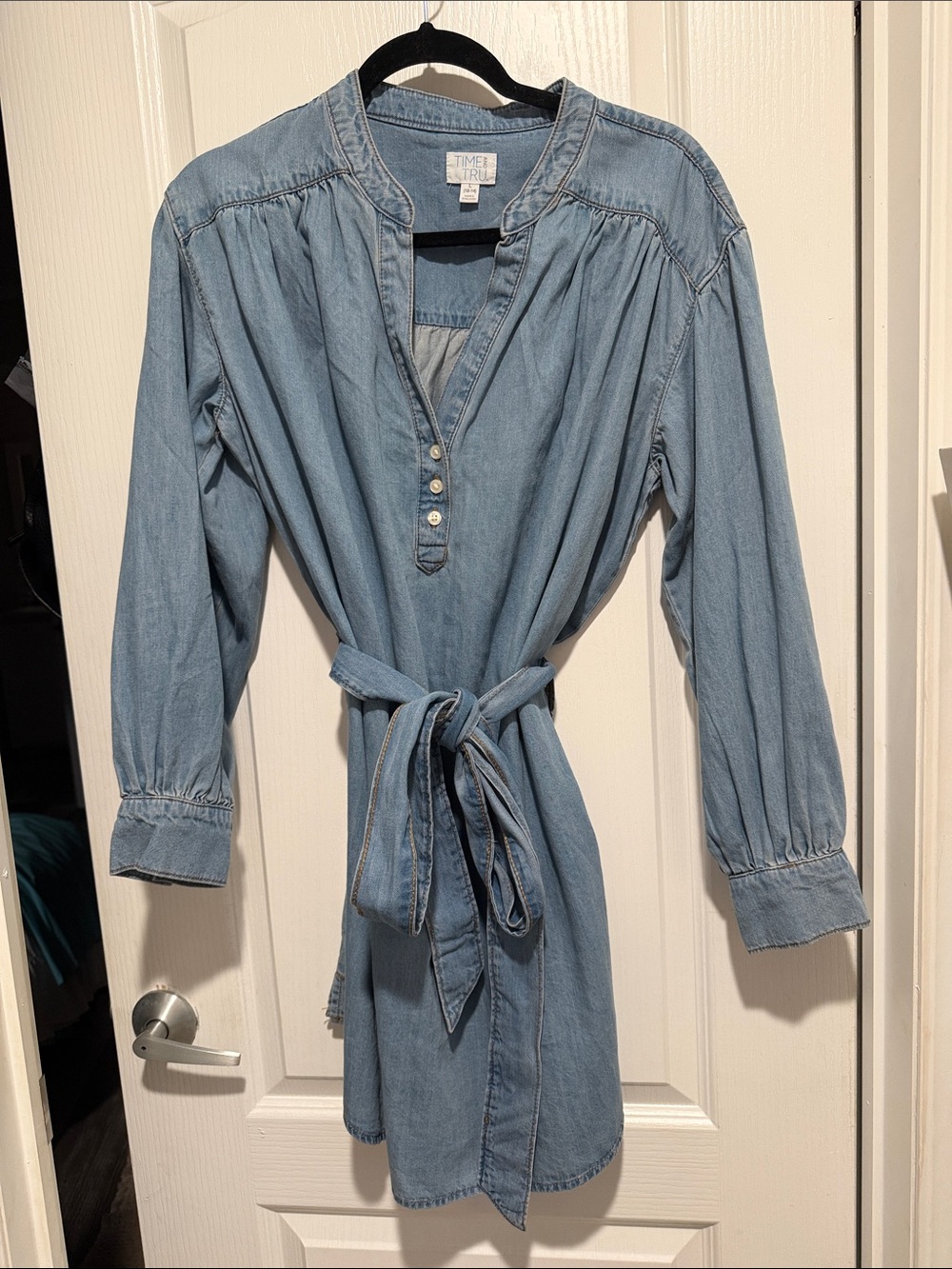 Time and Tru Light Blue Denim Tunic with Waist Tie